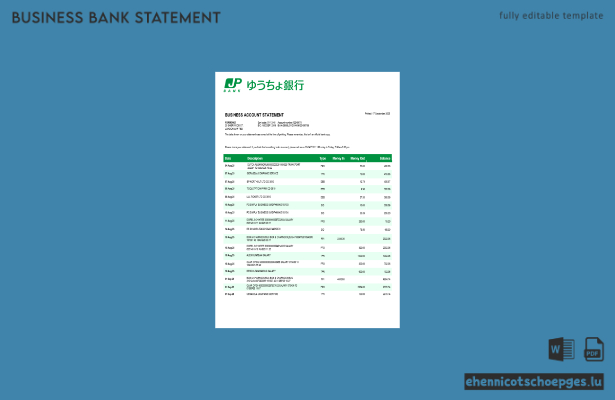 Beispiel eines Kontoauszugs der Japan Post Bank (Word- und PDF-Format)